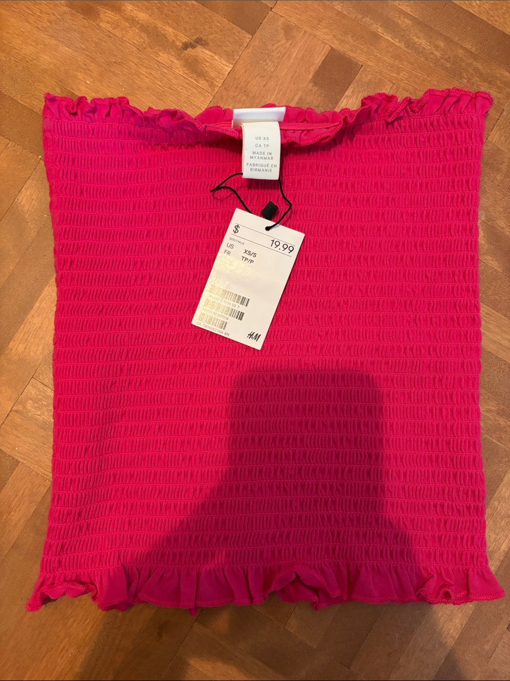 H&M Hot Pink Smocked Ruffle Tube Top